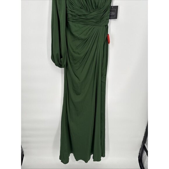 Mac Duggal Size 0 Green 11251 One Shoulder Long Sleeve Draped Charmeuse Gown - Picture 7 of 10